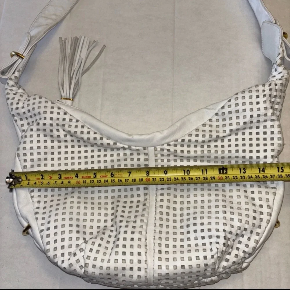BRIO! Vintage 1980's White Leather Perforated Oversized Slouchy Hobo Purse Bag‎